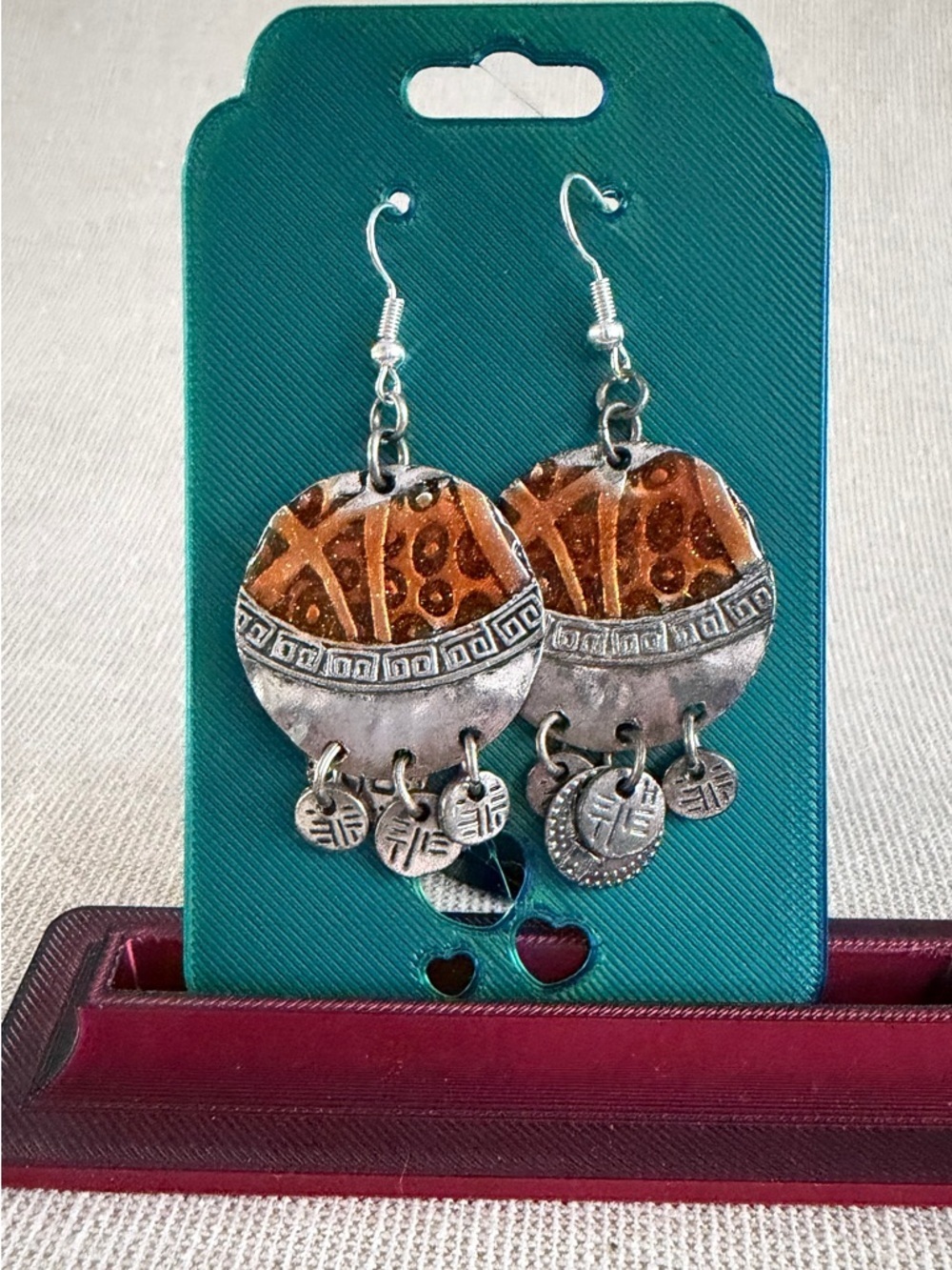 Brown and Silver Dangle Earrings - Women Jewelry